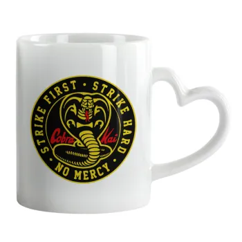 cobra kai strike first dojo, Mug heart handle, ceramic, 330ml