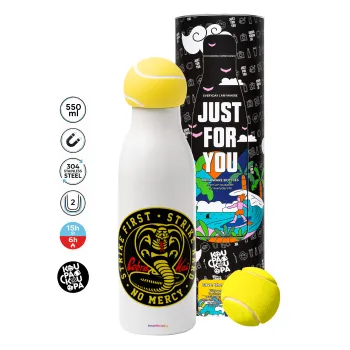 cobra kai strike first dojo, Μπάλα τένις μεταλλικό παγούρι θερμός, διπλού τοιχώματος, 550ml