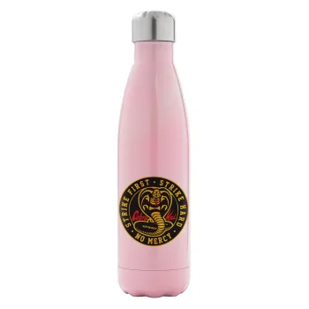 cobra kai strike first dojo, Metal mug thermos Pink Iridiscent (Stainless steel), double wall, 500ml