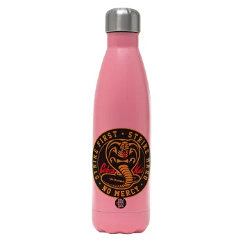 cobra kai strike first dojo, Metal mug thermos Pink Mat (Stainless steel), double wall, 500ml