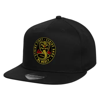 cobra kai strike first dojo, Children's Flat Snapback Hat, Black (100% COTTON, CHILD, UNISEX, ONE SIZE)