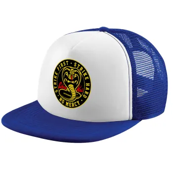 cobra kai strike first dojo, Καπέλο παιδικό Soft Trucker με Δίχτυ ΜΠΛΕ/ΛΕΥΚΟ (POLYESTER, ΠΑΙΔΙΚΟ, ONE SIZE)