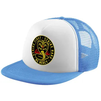 cobra kai strike first dojo, Child's Soft Trucker Hat with Blue/White Mesh (POLYESTER, CHILD, ONE SIZE)