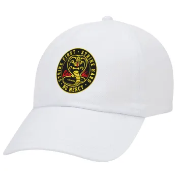 cobra kai strike first dojo, Καπέλο Ενηλίκων Baseball Λευκό 5-φύλλο (POLYESTER, ΕΝΗΛΙΚΩΝ, UNISEX, ONE SIZE)