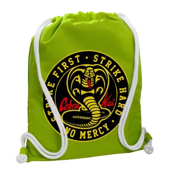 cobra kai strike first dojo, Τσάντα πλάτης πουγκί GYMBAG LIME GREEN, με τσέπη (40x48cm) & χονδρά κορδόνια