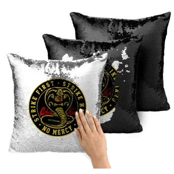 cobra kai strike first dojo, Μαξιλάρι καναπέ Μαγικό Μαύρο με πούλιες 40x40cm περιέχεται το γέμισμα