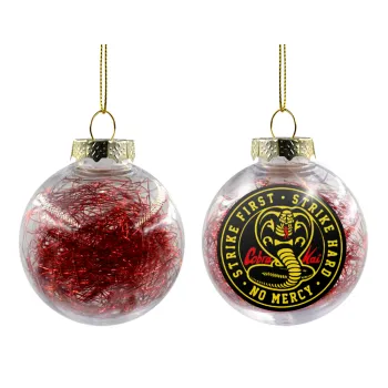 cobra kai strike first dojo, Transparent Christmas tree ball ornament with red filling 8cm