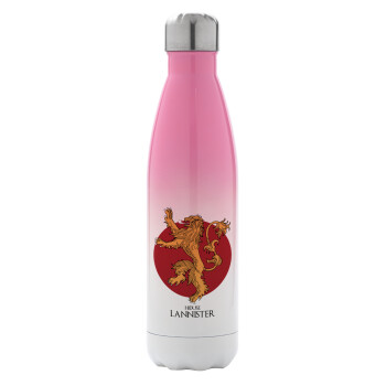 House Lannister GOT, Metal mug thermos Pink/White (Stainless steel), double wall, 500ml