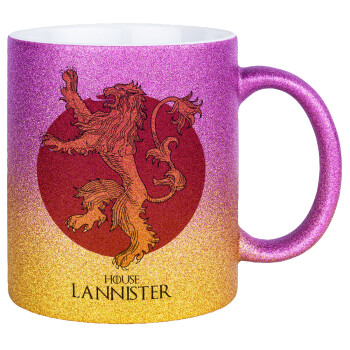 House Lannister GOT, Κούπα Χρυσή/Ροζ Glitter, κεραμική, 330ml
