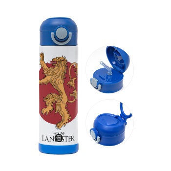 House Lannister GOT, Children's hot water bottle, stainless steel, with safety straw, BLUE (500ml)