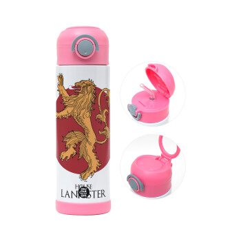 House Lannister GOT, Παιδικό παγούρι θερμό, ανοξείδωτο, με καλαμάκι ασφαλείας, ΡΟΖ (500ml)