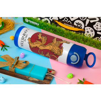 House Lannister GOT, Easter candle, Childrens hot water bottle, stainless steel, with safety straw, BLUE (500ml)
