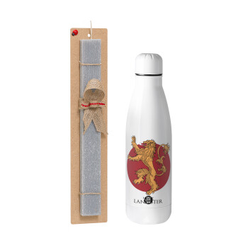 House Lannister GOT, Easter Set, metallic stainless thermos bottle (500ml) & scented flat Easter candle (30cm) (GRAY)