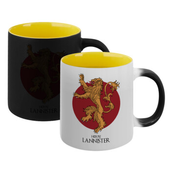 House Lannister GOT, Κούπα Μαγική εσωτερικό κίτρινη, κεραμική 330ml που αλλάζει χρώμα με το ζεστό ρόφημα (1 τεμάχιο)