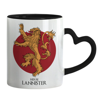 House Lannister GOT, Κούπα καρδιά χερούλι μαύρη, κεραμική, 330ml