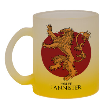 House Lannister GOT, Κούπα γυάλινη δίχρωμη με βάση το κίτρινο ματ, 330ml