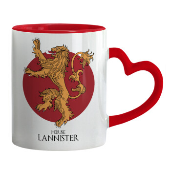 House Lannister GOT, Κούπα καρδιά χερούλι κόκκινη, κεραμική, 330ml
