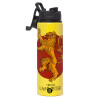 Metallic water bottle with safety lid, 850ml aluminum