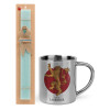Easter Set, metallic thermal cup (300ml) & aromatic flat Easter candle (30cm) (TURQUOISE)