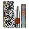 Easter Set, metallic stainless thermos flask (500ml) & scented flat Easter candle (30cm) (GRAY)