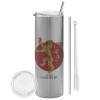 Tumbler stainless steel Silver 600ml, with metal straw & cleaning brush