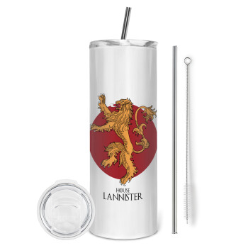 House Lannister GOT, Eco friendly ποτήρι θερμό (tumbler) από ανοξείδωτο ατσάλι 600ml, με μεταλλικό καλαμάκι & βούρτσα καθαρισμού
