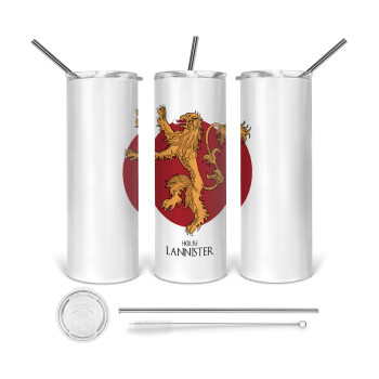 House Lannister GOT, 360 Eco friendly ποτήρι θερμό (tumbler) από ανοξείδωτο ατσάλι 600ml, με μεταλλικό καλαμάκι & βούρτσα καθαρισμού