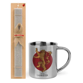 House Lannister GOT, Easter Set, metallic thermal cup (300ml) & Easter aromatic flat candle (30cm) (GRAY)