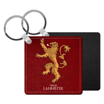 House Lannister GOT, Μπρελόκ Δερματίνη, τετράγωνο ΜΑΥΡΟ (5x5cm)
