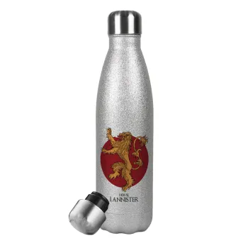 House Lannister GOT, Metallic Glitter Silver Thermos Flask (Stainless steel), double-walled, 500ml