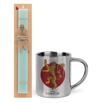House Lannister GOT, Easter Set, metallic thermal cup (300ml) & aromatic flat Easter candle (30cm) (TURQUOISE)