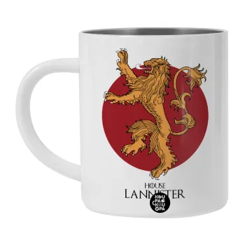House Lannister GOT, Λευκή Ανοξείδωτη Μεταλλική Κούπα 450ml - Διπλού Τοιχώματος 