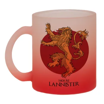 House Lannister GOT, Κούπα γυάλινη δίχρωμη με βάση το κόκκινο ματ, 330ml