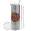 Tumbler stainless steel Silver 600ml, with metal straw & cleaning brush