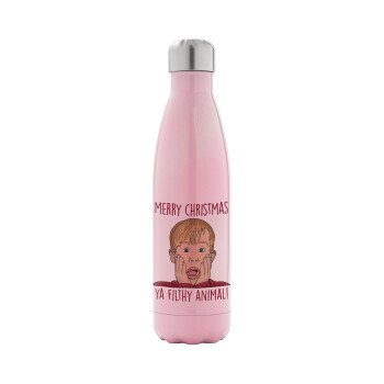 home alone, Merry Christmas ya filthy animal, Metal mug thermos Pink Iridiscent (Stainless steel), double wall, 500ml