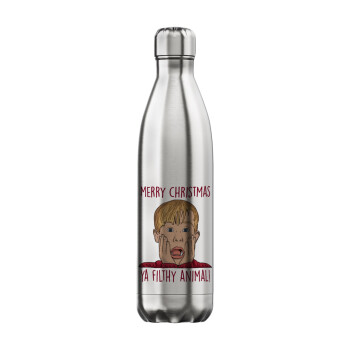 home alone, Merry Christmas ya filthy animal, Μεταλλικό παγούρι θερμός Inox (Stainless steel), διπλού τοιχώματος, 750ml