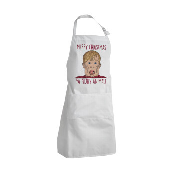 home alone, Merry Christmas ya filthy animal, Adult Chef Apron (with sliders and 2 pockets)