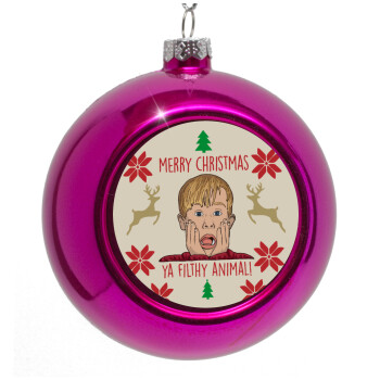 home alone, Merry Christmas ya filthy animal, Purple Christmas tree ornament bauble 8cm