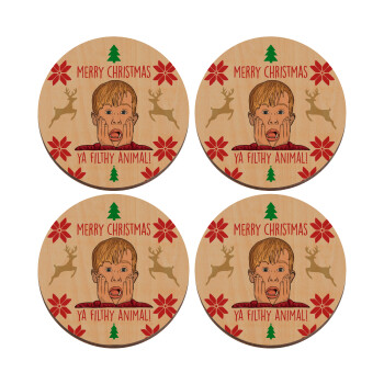 home alone, Merry Christmas ya filthy animal, ΣΕΤ x4 Σουβέρ ξύλινα στρογγυλά plywood (9cm)