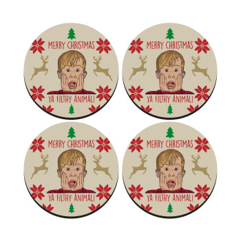 home alone, Merry Christmas ya filthy animal, ΣΕΤ 4 Σουβέρ ξύλινα στρογγυλά (9cm)