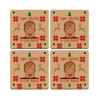 home alone, Merry Christmas ya filthy animal, ΣΕΤ x4 Σουβέρ ξύλινα τετράγωνα plywood (9cm)