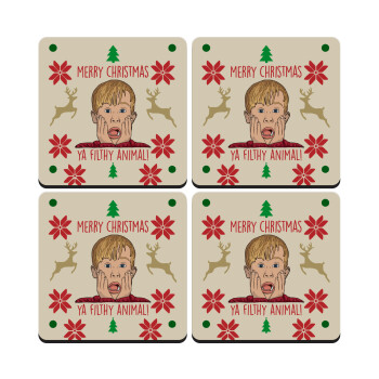 home alone, Merry Christmas ya filthy animal, ΣΕΤ 4 Σουβέρ ξύλινα τετράγωνα (9cm)