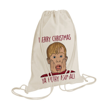 home alone, Merry Christmas ya filthy animal, Τσάντα πλάτης πουγκί GYMBAG natural (28x40cm)