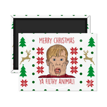 home alone, Merry Christmas ya filthy animal, Ορθογώνιο μαγνητάκι ψυγείου διάστασης 9x6cm