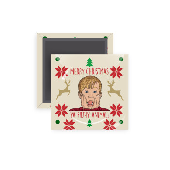 home alone, Merry Christmas ya filthy animal, Μαγνητάκι ψυγείου τετράγωνο διάστασης 5x5cm