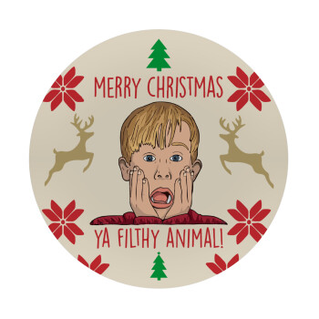 home alone, Merry Christmas ya filthy animal, Mousepad Στρογγυλό 20cm