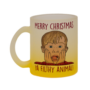 home alone, Merry Christmas ya filthy animal, Κούπα γυάλινη δίχρωμη με βάση το κίτρινο ματ, 330ml