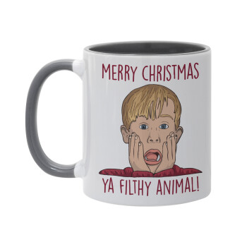 home alone, Merry Christmas ya filthy animal, Mug colored grey, ceramic, 330ml