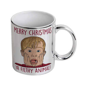 home alone, Merry Christmas ya filthy animal, Mug ceramic, silver mirror, 330ml