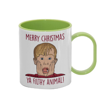 home alone, Merry Christmas ya filthy animal, Κούπα (πλαστική) (BPA-FREE) Polymer Πράσινη για παιδιά, 330ml